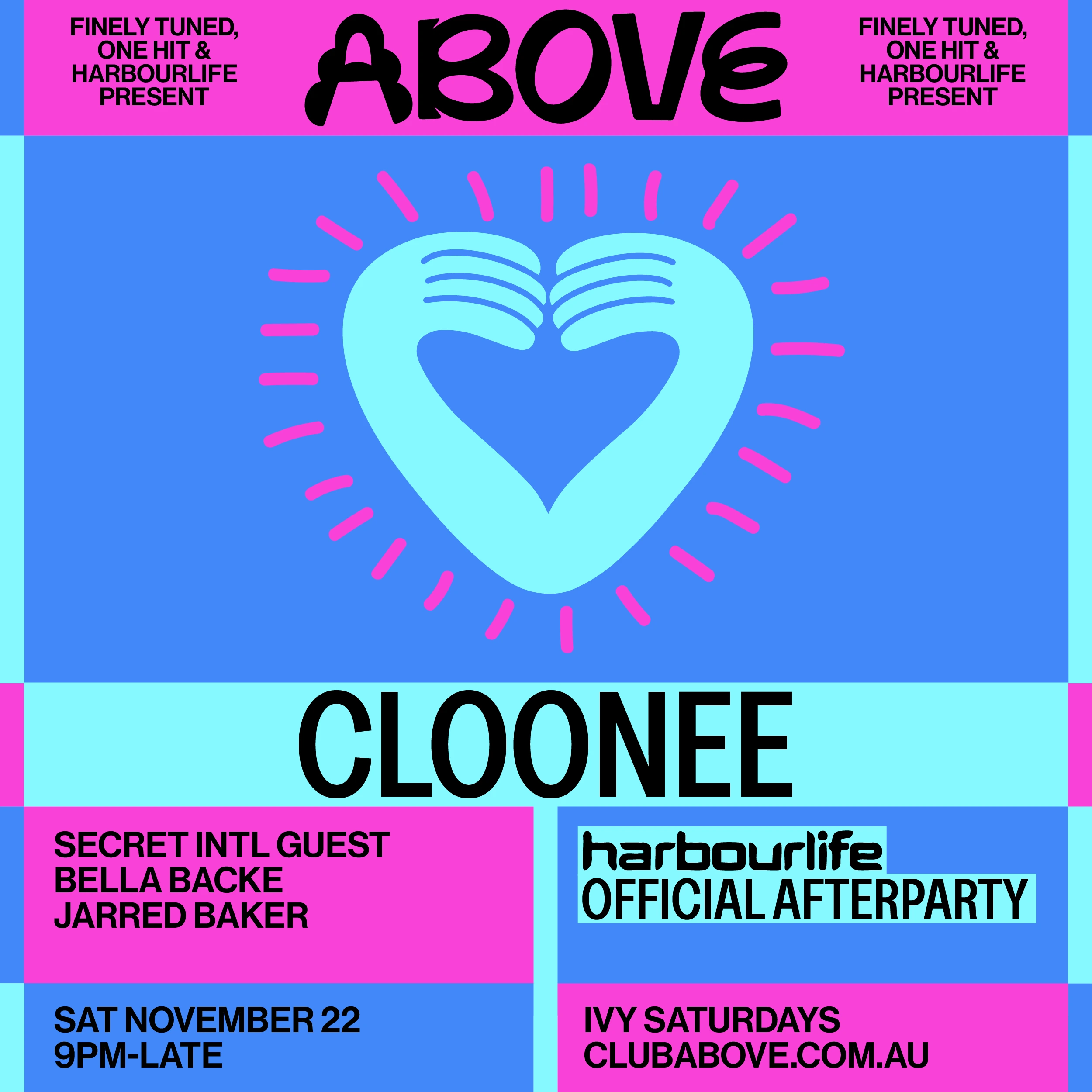 Above November 22 Cloonee Harbourlife afterparty tech house event guide ivy Sydney 2025