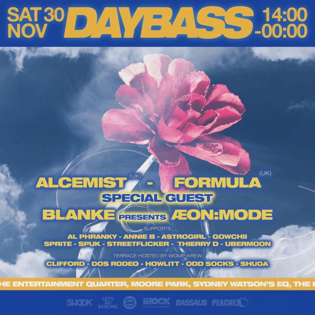 DAYBASS ft. ALCEMIST (UK), Blanke presents ÆON, and FORMULA (UK) at Sydney live music event, October 2024.