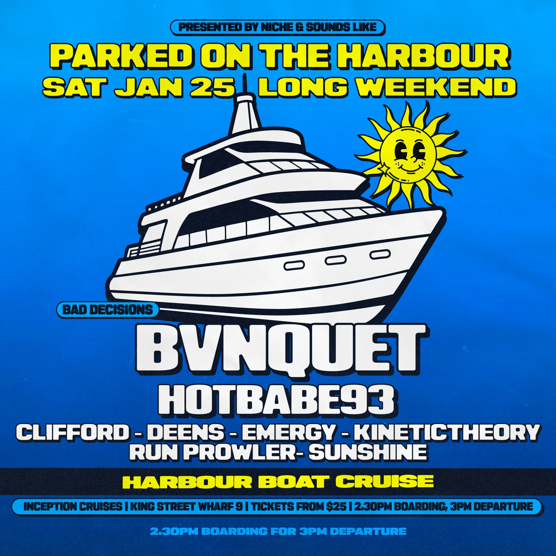 Parked on the Harbour party featuring BVNQUET, Hotbabe93 with Sydney Harbour views