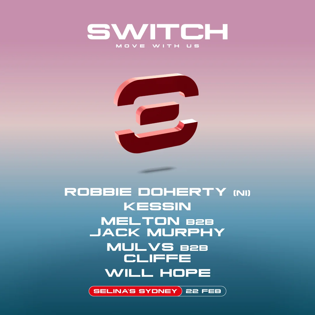 Crowd dancing at SWITCH 014 Sydney featuring Robbie Doherty with house & techno beats in an electrifying club atmosphere.