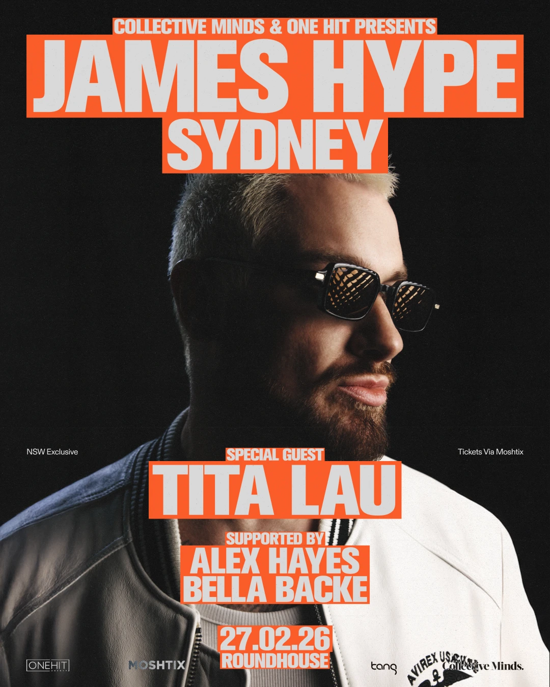 james-hype-sydney-2026-roundhouse-concert-tickets James Hype performing live at Sydney Roundhouse venue February 2026 concert with stage lights and crowd